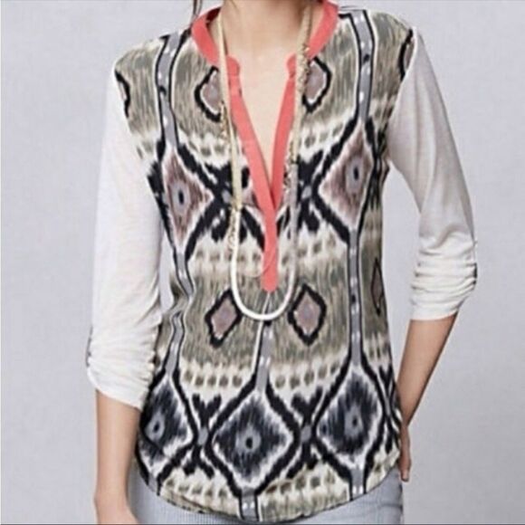 ANTHROPOLOGIE | TINY Sima Ikat Print Long Tab Sleeve Top Women’s Size X-Small - Picture 10 of 10